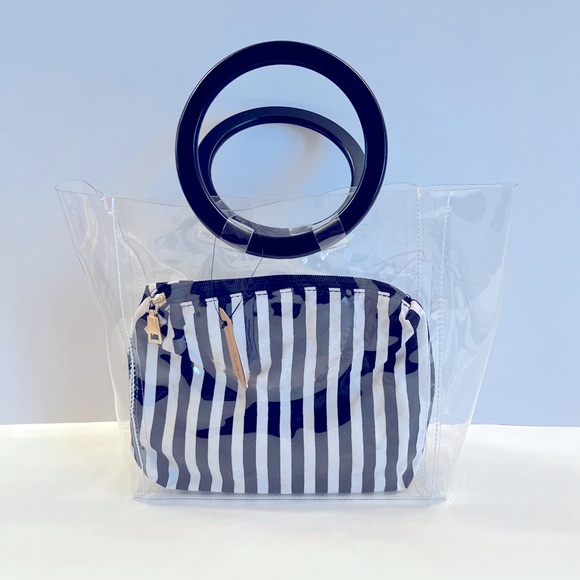 Clear Transparent Tote & Striped Make-Up Case - Bag in Bag - 2 for 1- NWT - Picture 5 of 6
